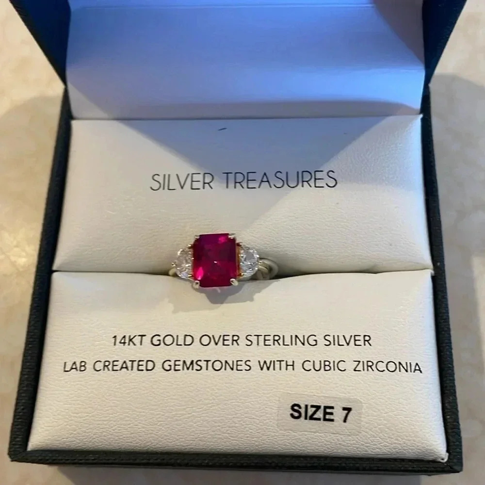 Silver Treasures, 14kt Gold over Sterling Silver, Ruby with CZ, NWT
